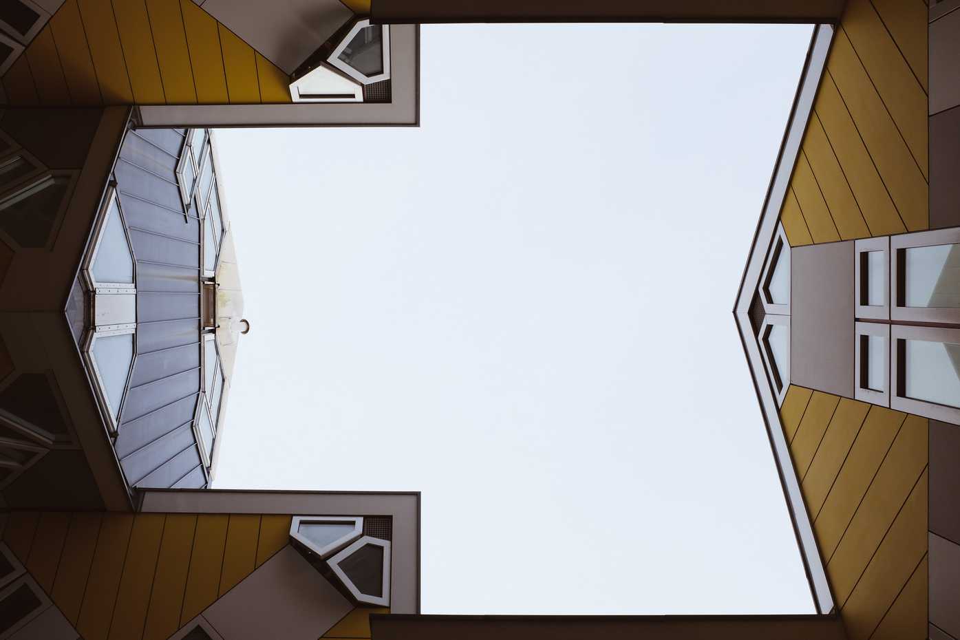 View looking up between Cube Houses of Rotterdam